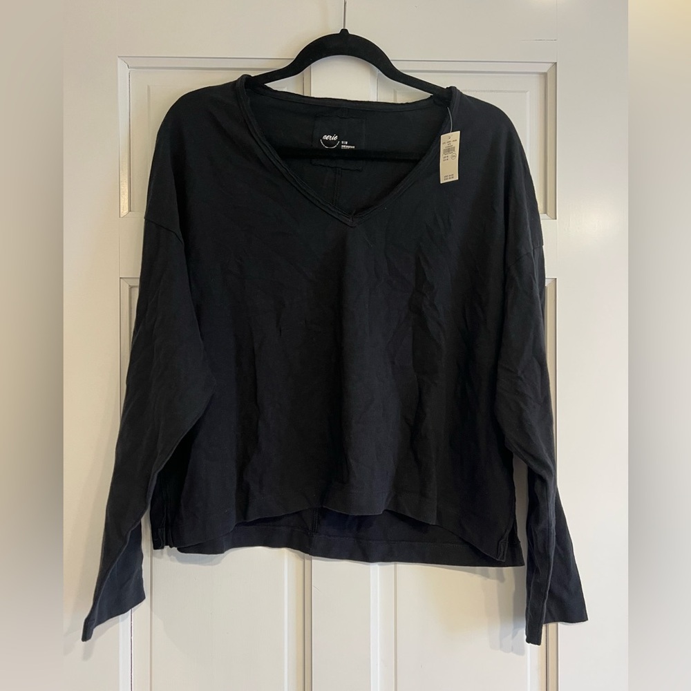 Aerie Long Sleeve Slouchy Oversized V-Neck T-Shirt NWT